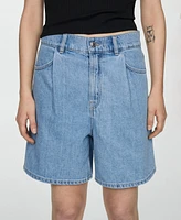 Mango Women's Pleats Detail Denim Shorts