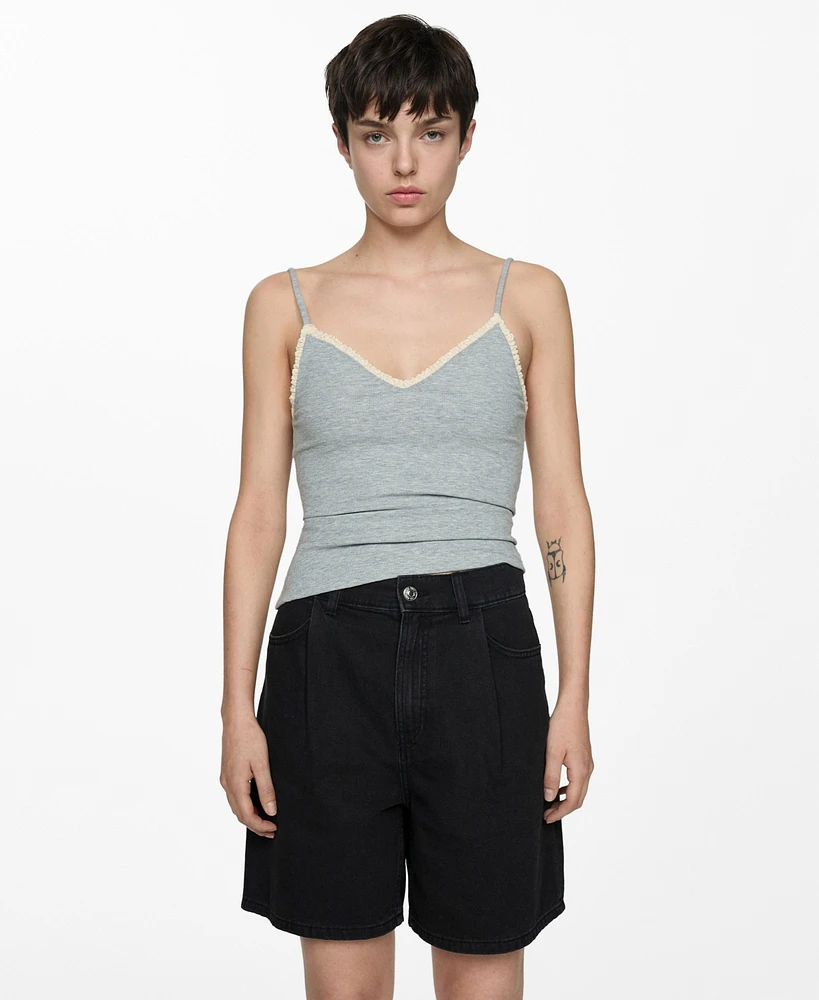 Mango Women's Pleats Detail Denim Shorts