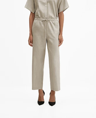 Mango Women's Linen-Blend Elastic Waist Trousers
