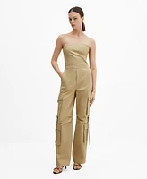 Mango Women's Strapless Cargo Jumpsuit