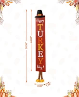 Glitzhome 58.5"H Thanksgiving Wooden "Happy Turkey Day" Porch Sign with Fabric Dangling Legs