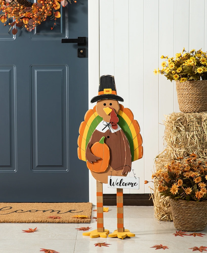 Glitzhome 30.25"H Thanksgiving Wooden Turkey Porch Decor