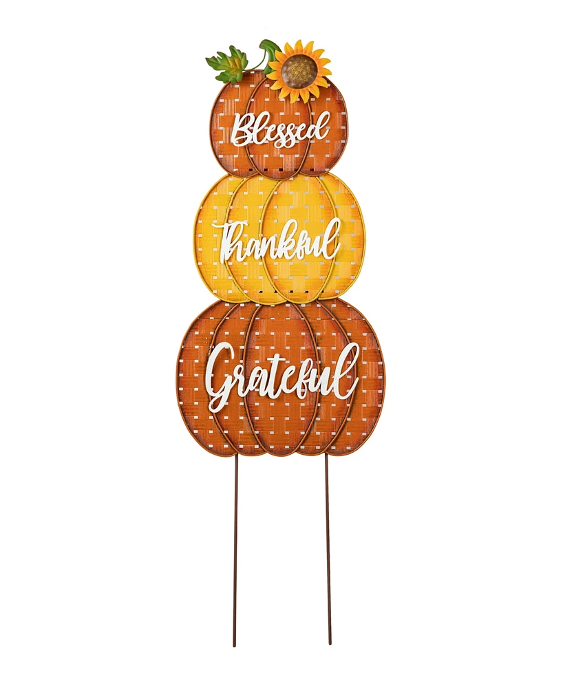 Glitzhome 35.5"H Thanksgiving Metal Stacked Pumpkins Yard Stake