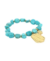 Robert Lee Morris Soho Turquoise Beaded Textured Charm Stretch Bracelet