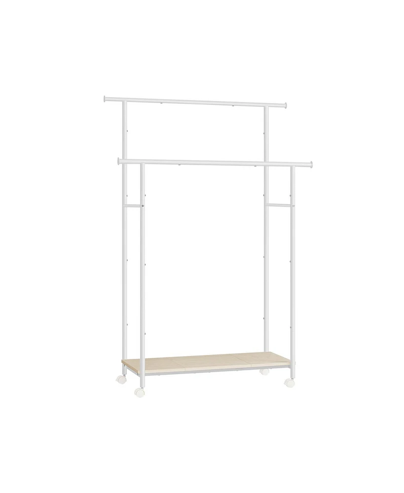 Slickblue Clothes Rack with Wheels, Double-Rod Clothing Rack for Hanging Clothes with Shelf