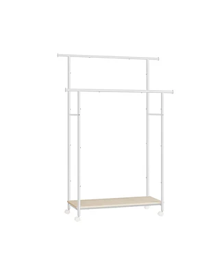 Slickblue Clothes Rack with Wheels, Double-Rod Clothing Rack for Hanging Clothes with Shelf