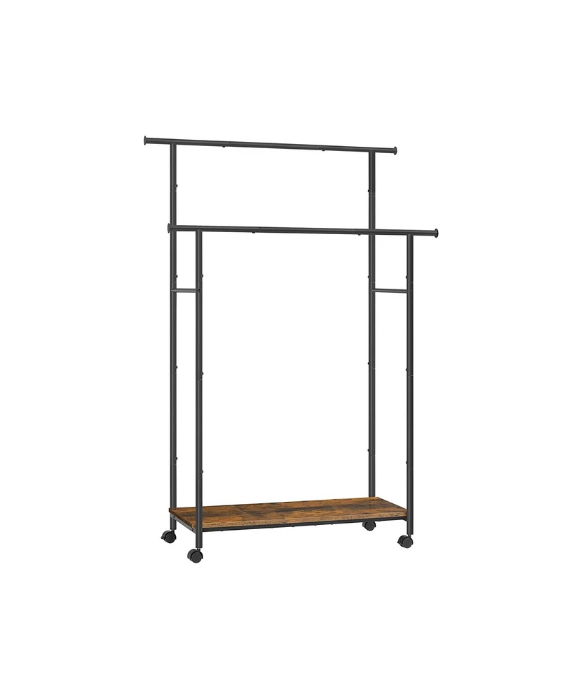Slickblue Clothes Rack with Wheels, Double-Rod Clothing for Hanging Shelf