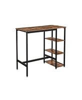 Slickblue Industrial Bar Table With Storage Shelves Rustic Brown