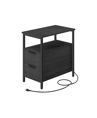 Slickblue Narrow Nightstand Side Table With Usb Ports, Charging Station And Drawers