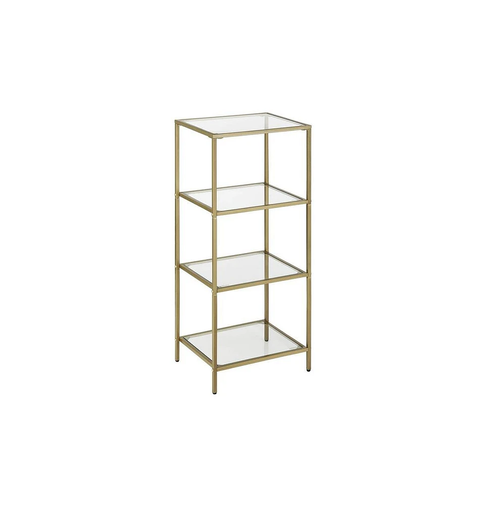 Slickblue Standing Glass Bookshelf, Glass Shelf, Narrow Bookcase With Steel Frame