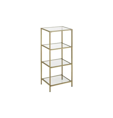 Slickblue Standing Glass Bookshelf, Glass Shelf, Narrow Bookcase With Steel Frame