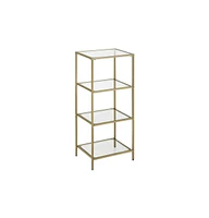 Slickblue Standing Glass Bookshelf, Glass Shelf, Narrow Bookcase With Steel Frame