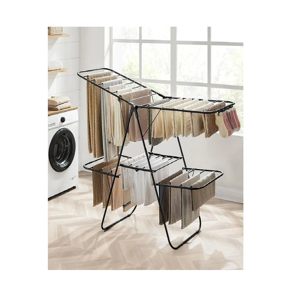 Slickblue Foldable 2-level Stable Clothes Drying Rack, With Height-adjustable Gull wings, For Bed Linen