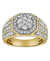 LuvMyJewelry Hex Rose Natural Certified Diamond 1.74 cttw Round Cut 14k Yellow Gold Statement Ring for Men