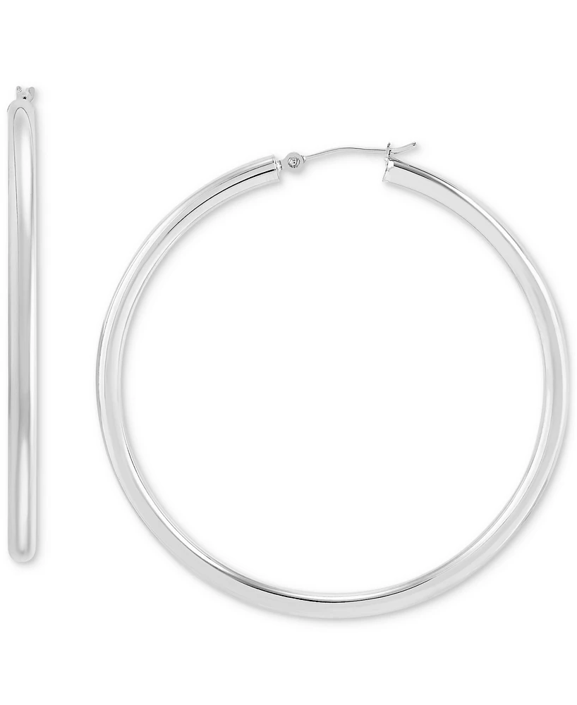 Polished Thin Tube Hoop Earrings 14k Gold (2")