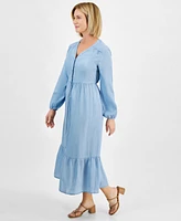 Style & Co Petite Chambray V-Neck Tiered Shirtdress, Created for Macy's