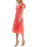 Trixxi Juniors' V-Neck Tiered-Ruffle-Sleeve Midi Dress