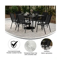 Merrick Lane Bardwell Piece Outdoor Dining Table Set For With Glass-Top Patio And Stack Chairs Flex Comfort Material