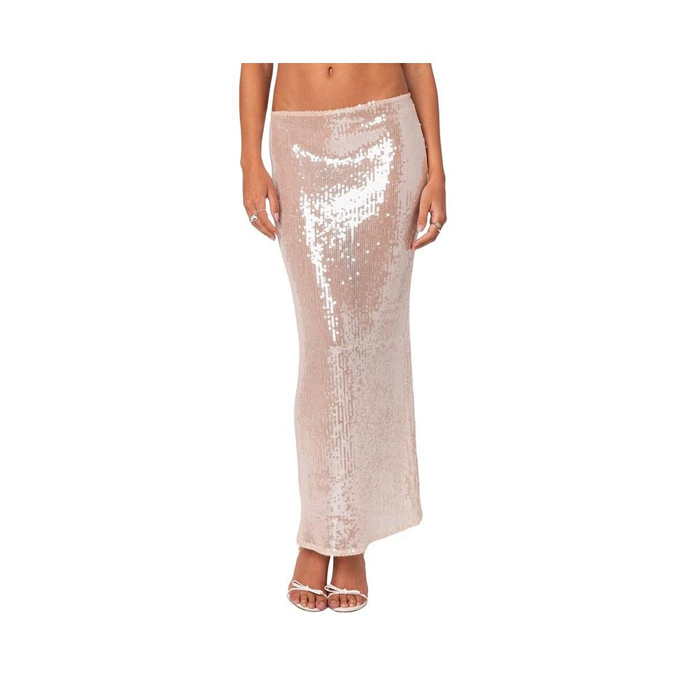 Edikted Women's Riki Sheer Sequin Maxi Skirt - Light