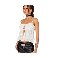 Edikted Women's Chelsea Tie Front Eyelet Tank Top