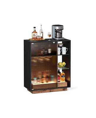 Slickblue Wine Bar Cabinet with Lights, Led Sideboard Cabinet with Wine Storage, Glass Holder