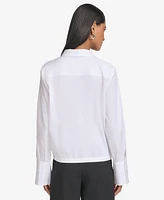 Karl Lagerfeld Women's Cotton Long-Sleeve Collared Blouse