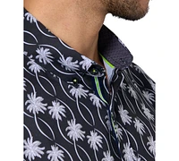 Society of Threads Men's Regular-Fit Non-Iron Performance Stretch Palm-Print Button-Down Shirt