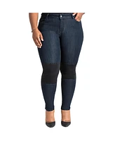 Poetic Justice Plus Curvy-Fit Contrast Knee Patch Moto Jeans