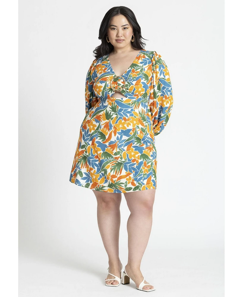 Eloquii Plus Size Linen Hardware Detail Mini Dress