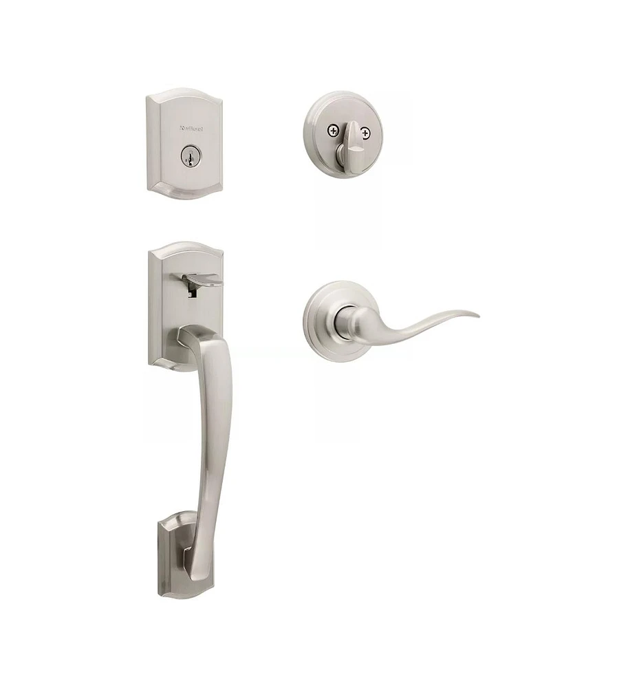 Kwikset Prescott Deadbolt Handleset with Tustin Lever in Satin Nickel