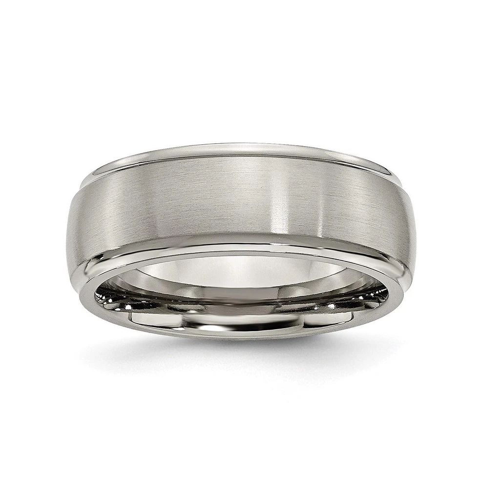 Chisel Titanium Brushed Center Ridged Edge Wedding Band Ring