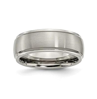 Chisel Titanium Brushed Center Ridged Edge Wedding Band Ring