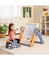 6-in-1 Multi-activity Kids Play Table & Chair Set with 102 Pcs Compatible Bricks