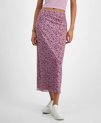 Hippie Rose Juniors' Floral-Print Lace-Trimmed Midi Skirt