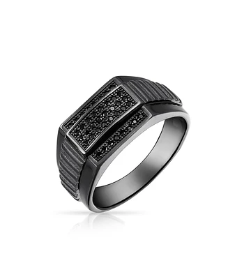 Bling Jewelry Men's Geometric Micro Rectangle Black Cz Cubic Zirconia Statement Ring Sterling Silver Signet Championship