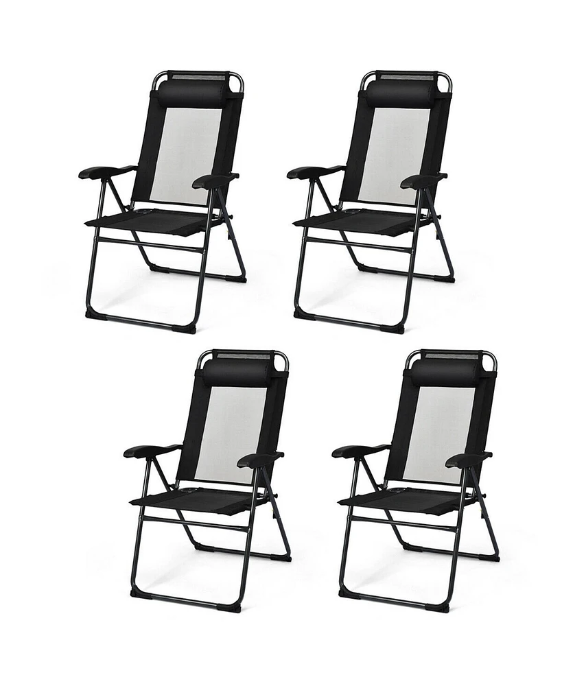 Gymax 4PC Folding Chairs Adjustable Reclining Chairs with Headrest Patio Garden Black