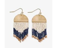 Ink + Alloy Claudia Curved Pattern Short Beaded Fringe Earrings Navy