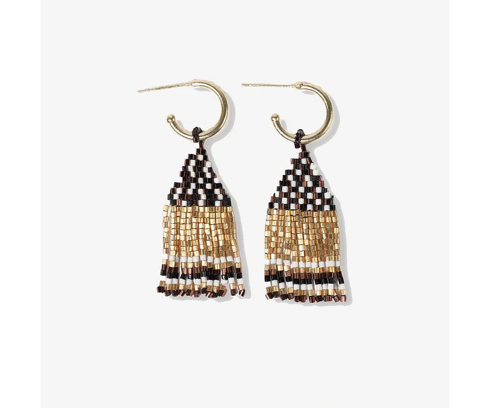 Ink + Alloy Ink+Alloy Women's Leta Mini Gold Hoop Confetti Top And Stripe Short Fringe Earrings Black/white