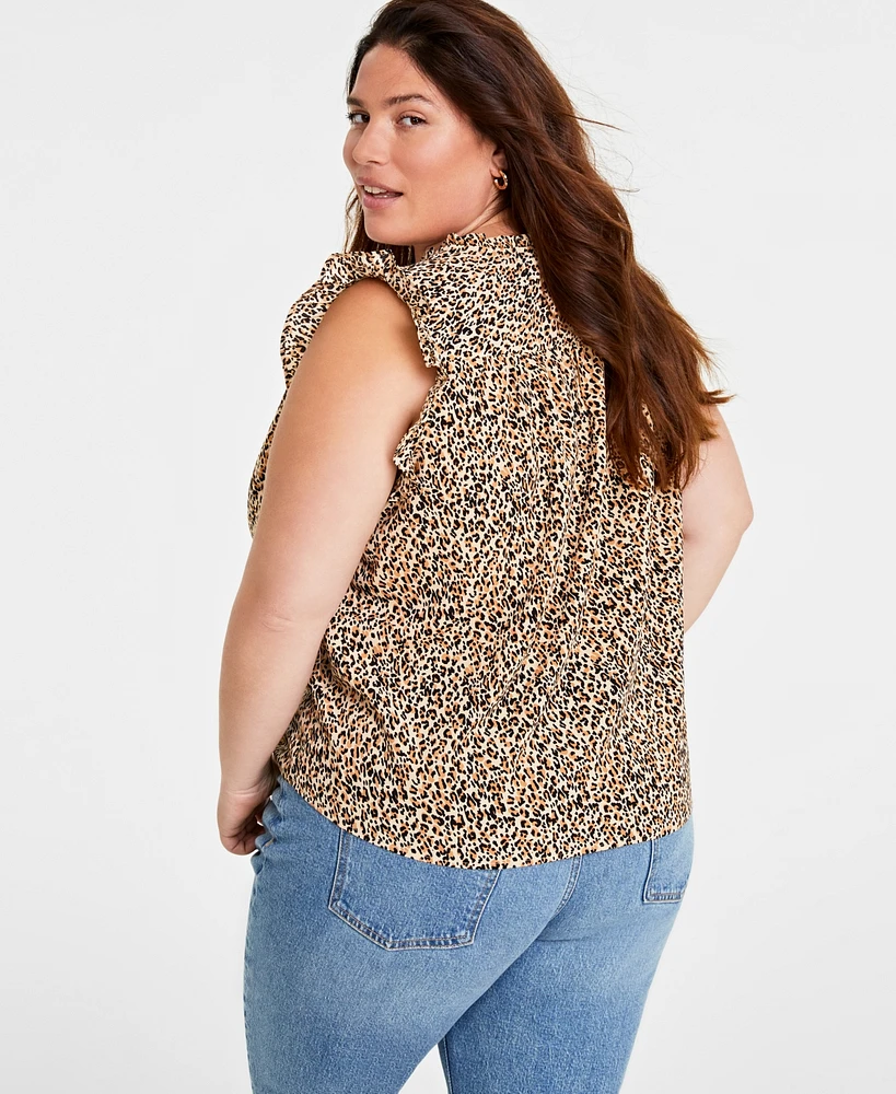 On 34th Trendy Plus Size Leopard-Print Ruffle-Sleeve Top, Created for Macy's