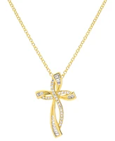 Lab Grown White Sapphire Cross 18" Pendant Necklace (1/2 ct. t.w.) in 14k Gold-Plated Sterling Silver