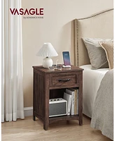 Slickblue Farmhouse Nightstands with Charging Station, Drawer, Open Compartment, Side Tables Storage