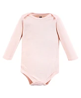 Hudson Baby Girls Cotton Long-Sleeve Bodysuits, Cinnamon pink prints -Pack