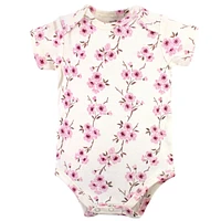 Touched by Nature Baby Girls Organic Cotton Bodysuits 5pk, Cherry Blossom, 0-3 Months