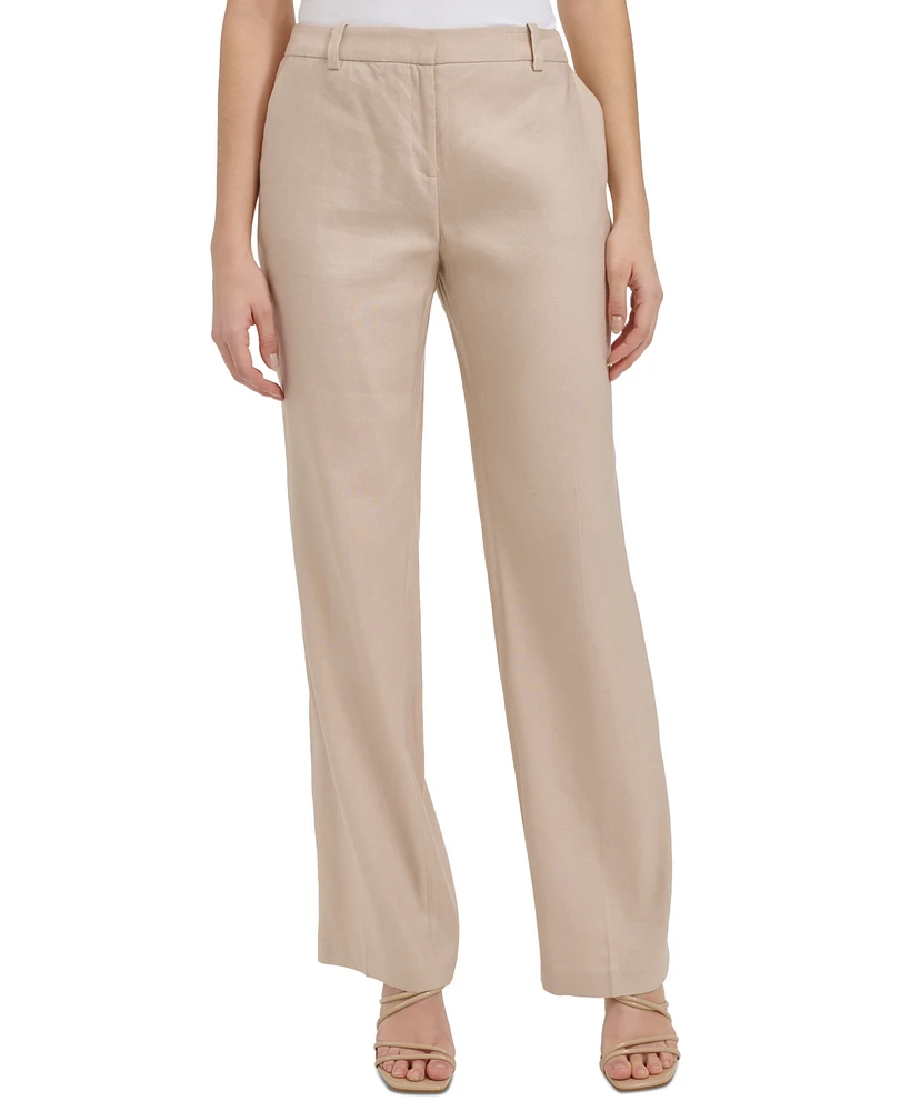 Calvin Klein Women's Flat Front Linen-Blend Pants