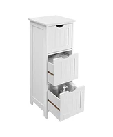 Slickblue Bathroom Cabinet Floor Cabinet, Free-standing Storage Cabinet With 3 Drawers, Matte White