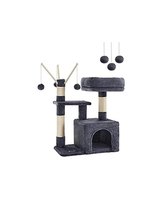 Slickblue Cat Tree, Tower With Padded Perch, Cave, 3 Pompoms, Activity Center