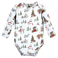 Hudson Baby Boys Unisex Cotton Long-Sleeve Bodysuits, Christmas Dog, 3-Pack