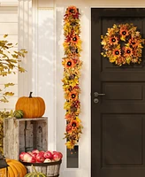Glitzhome 6ft Fall Sunflower, Maple Leaf and Berry Garland