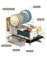 Sugift 2-Tier Detachable Stainless Steel Dish Drying Rack with Cutlery Box and Cup Holder