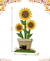 Glitzhome 29"H Fall Wood Sunflowers Porch Decor